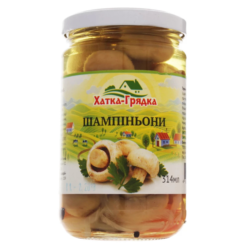 Гриби ХАТКА-ГРЯДКА шампіньони цілі марин маленькі 314мл